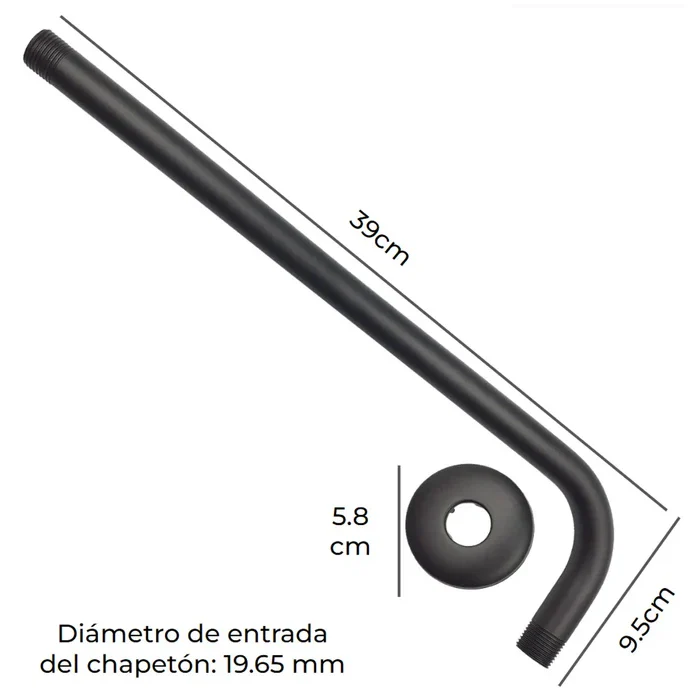 BRAZO Y CHAPETÓN LARGO RUGO 45BN DE ACERO INOXIDABLE NEGRO 39 CM - Image 3