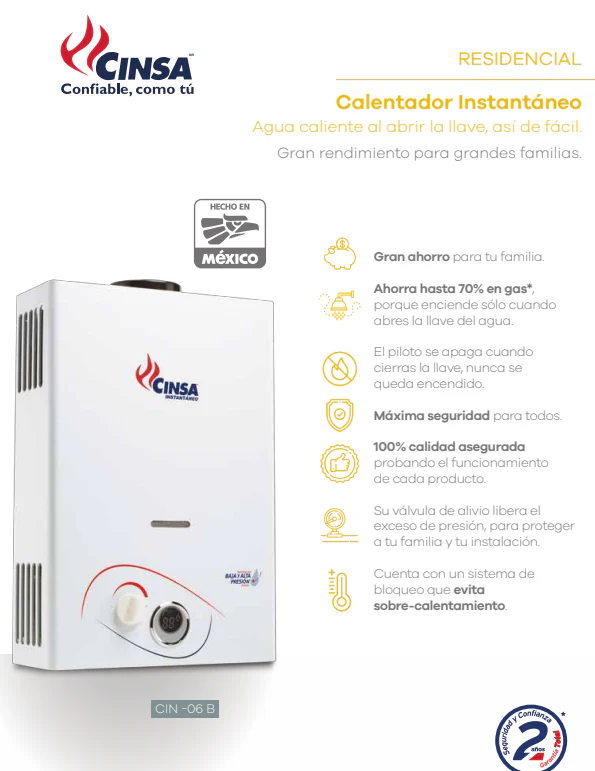 CALENTADOR BOILER INSTANEO CINSA 06 BASICO GAS LP - Image 5