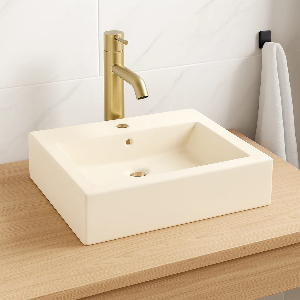 LV HELVEX FUTURA1 LAVABO UNA PERFORACION P/SOBREPONER CON REBOSADERO MARFIL - Image 2