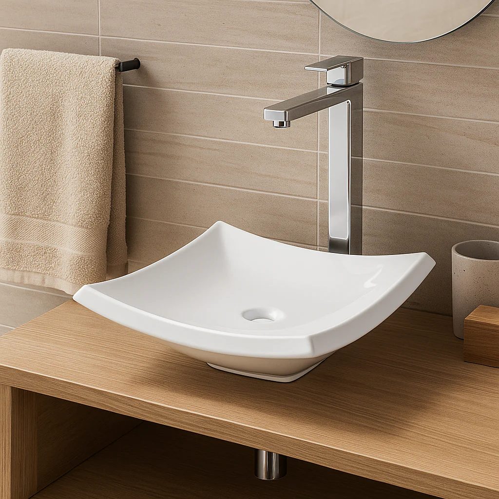 LV HELVEX TRAZZO LAVABO CUADRADO DE SOBREPONER S/REBOS. BLANCO AL ALTO BRILLO - Image 2