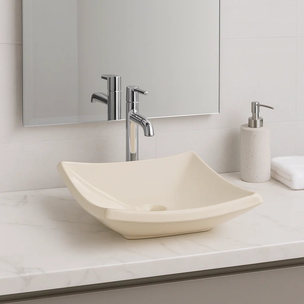 LAVABO HELVEX  DE SOBREPONER TRAZZO CUADRADO MARFIL - Image 2