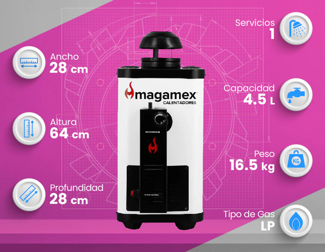 CALENTADOR BOILER DE PASO MAGAMEX MINI CRRP06-E ENCENDIDO ELECTRONICO CUADRADO GAS LP - Image 4