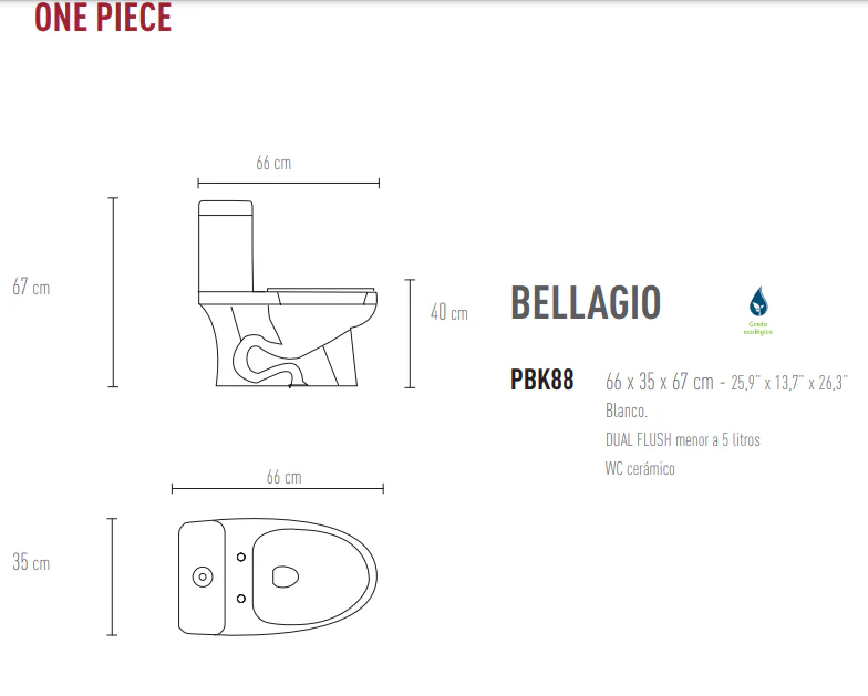 WC ONE PIECE (PBK88) BELLAGIO BLANCO ECOLOGICO - Image 2