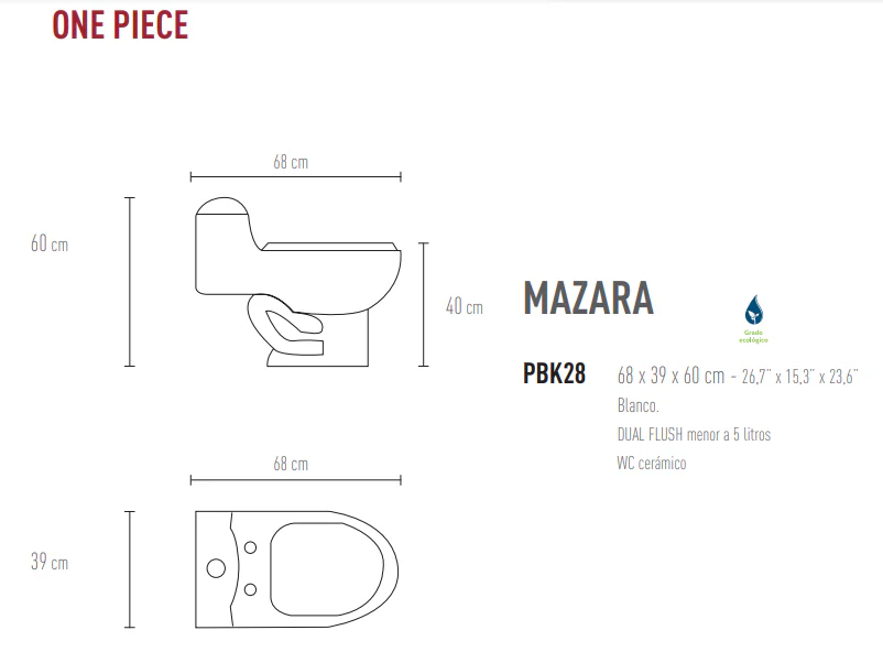 WC ONE PIECE MAZARA (PBK28) BLANCO ECOLOGICO - Image 3